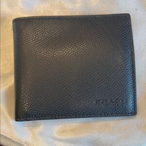 COACH Black Textured Leather Bi-Fold Card & Key Wallet
